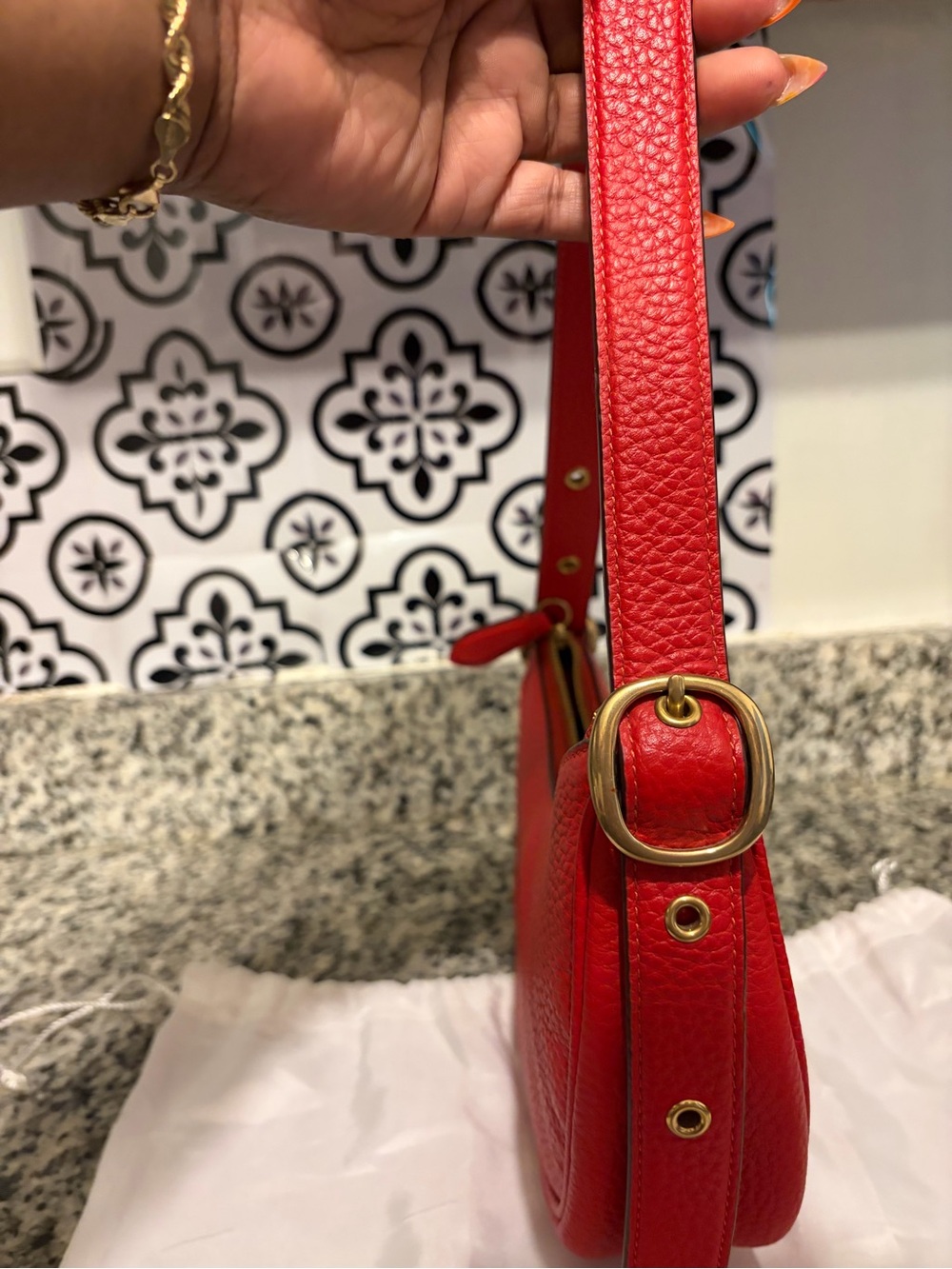 Coach Red Pebbled Leather Crescent Shoulder Bag - Picture 7 of 10